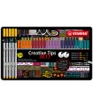 Rotulador stabilo creative tips arty line pastel 5 puntas diferentes por color estuche metalico de 30