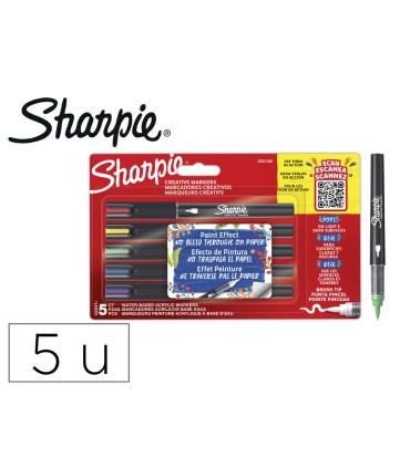 Rotulador sharpie acrylic punta pincel blister de 5 unidades colores surtidos