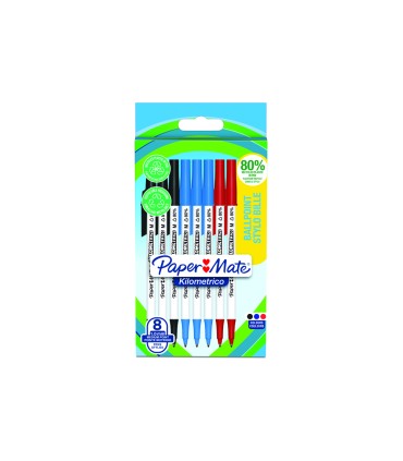 Boligrafo paper mate kilometrico punta 1 mm plastico reciclado 80 blister de 3 negros 3