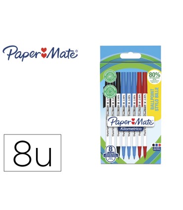 Boligrafo paper mate kilometrico punta 1 mm plastico reciclado 80 blister de 3 negros 3