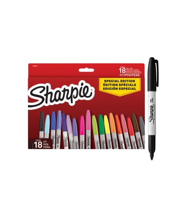 Rotulador sharpie permanente fino pack vuelta al cole pez blister de 18 unidades colores surtidos