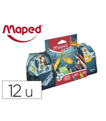 Bolso escolar portatodo maped ungle fever con 12 rotuladores colores surtidos 12 lapices de colores