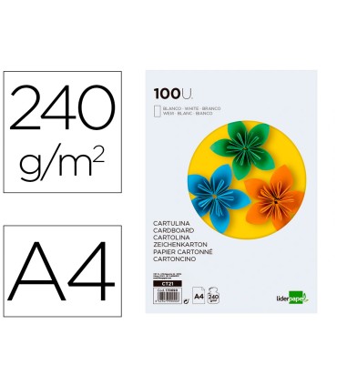 Cartulina liderpapel a4 240g m2 blanco paquete de 100 hojas