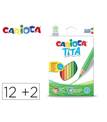 Lapices de colores carioca tita hexagonal 12 unidades colores surtidos 2 gratis