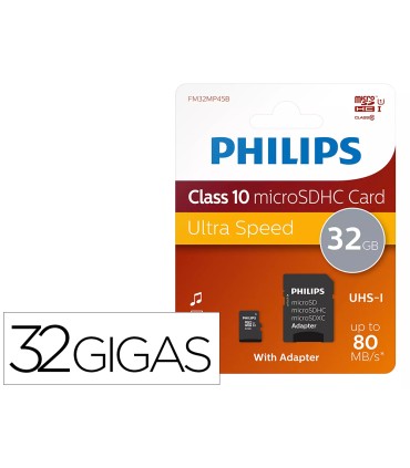 Memoria sdhc micro philips 32gb class 10 con adaptador