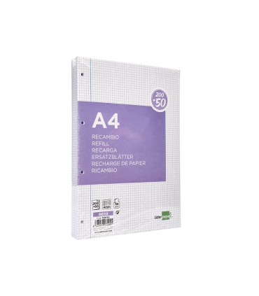 Recambio liderpapel a4 20050 hojas 90g m2 cuadro 4 mm con margen 4 taladros