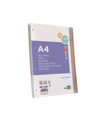 Recambio liderpapel a4 20050 hojas 90g m2 cuadro 5 mm 4 taladros bandas de 5 colores