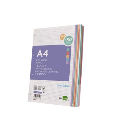 Recambio liderpapel a4 20050 hojas 90g m2 cuadro 5 mm 4 taladros bandas de 5 colores