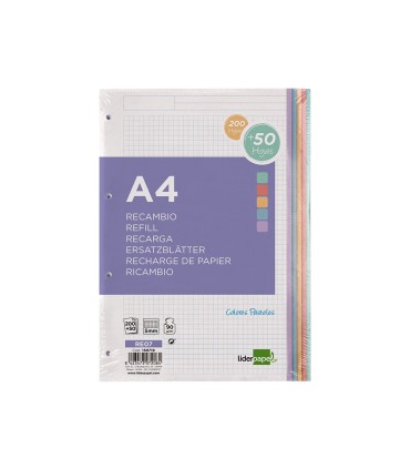 Recambio liderpapel a4 20050 hojas 90g m2 cuadro 5 mm 4 taladros bandas de 5 colores