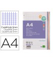 Recambio liderpapel a4 200+50 hojas 90g/m2 cuadro 5 mm 4 taladros bandas de 5 colores