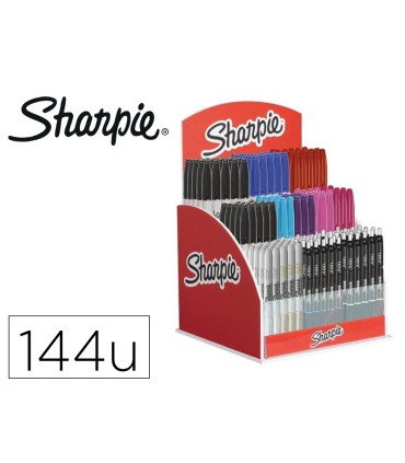 Expositor sharpie de sobremesa acrilico con 120 rotuladores permanentes y 24 boligrafos gel colores