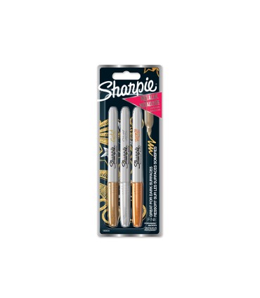 Rotulador sharpie permanente fino metalico blister de 3 unidades oro plata bronce clipstrip de 12 blister