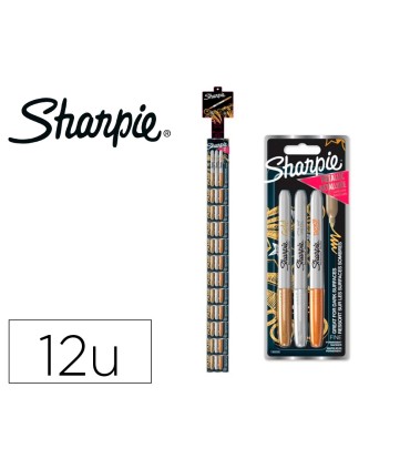 Rotulador sharpie permanente fino metalico blister de 3 unidades oro plata bronce clipstrip de 12 blister