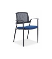 Silla rocada confidente brazos fijos estructura metalica asiento tela ignifuga azul respaldo malla