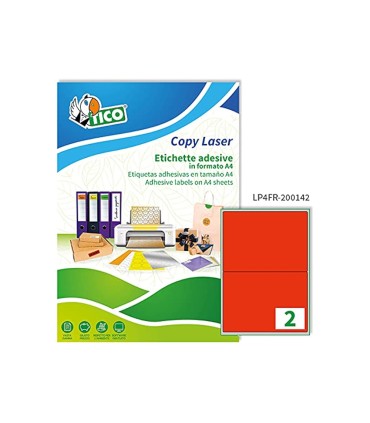 Etiqueta adhesiva tico rojo fluor permanente fsc laser inkjet fotocopia 200x142 mm caja de 140 unidades