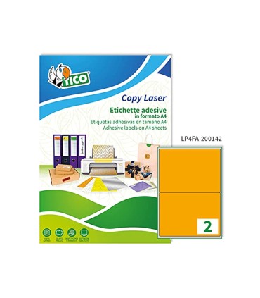 Etiqueta adhesiva tico naranja fluor permanente fsc laser inkjet fotocopia 200x142 mm caja de 140 unidades