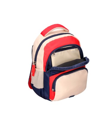 Cartera escolar liderpapel moc hila multibolsillo infantil azul marino rojo beige 350x110x270 mm