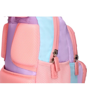 Cartera escolar liderpapel moc hila multibolsillo infantil azul rosa morado 350x110x270 mm