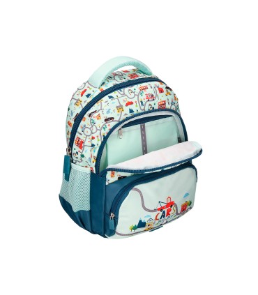 Cartera escolar liderpapel moc hila multibolsillo infantil cars azul 350x110x270 mm