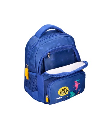 Cartera escolar liderpapel moc hila multibolsillo infantil dino azul 350x110x270 mm