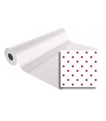 Papel de regalo basika polipropileno transparente puntos rojos bobina ancho 70 cm longitud 50 mt