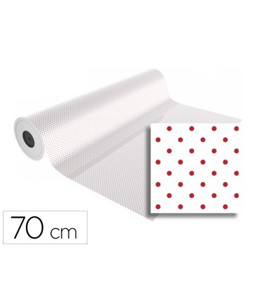 Papel de regalo basika polipropileno transparente puntos rojos bobina ancho 70 cm longitud 50 mt