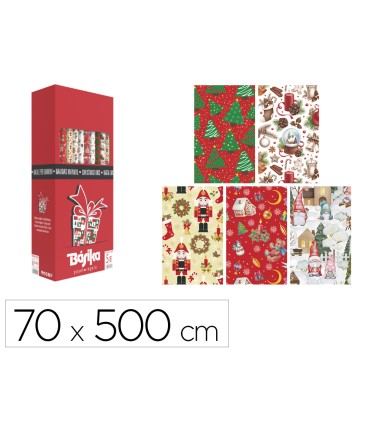 Papel de regalo basika navidad rollo ancho 70 cm longitud 5 m disenos surtidos gramaje 50 gr