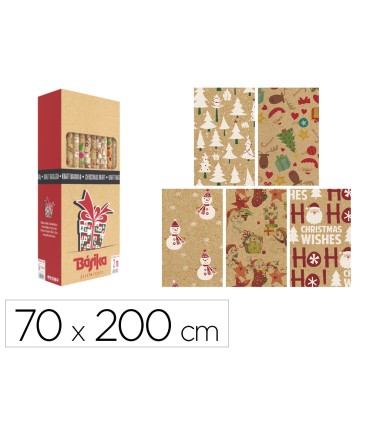 Papel de regalo basika kraft navidad rollo ancho 70 cm longitud 2 m disenos surtidos gramaje 50 gr