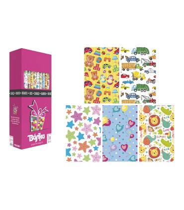 Papel de regalo basika infantil rollo ancho 70 cm longitud 2 m disenos surtidos gramaje 60 gr