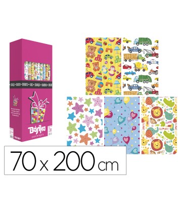 Papel de regalo basika infantil rollo ancho 70 cm longitud 2 m disenos surtidos gramaje 60 gr