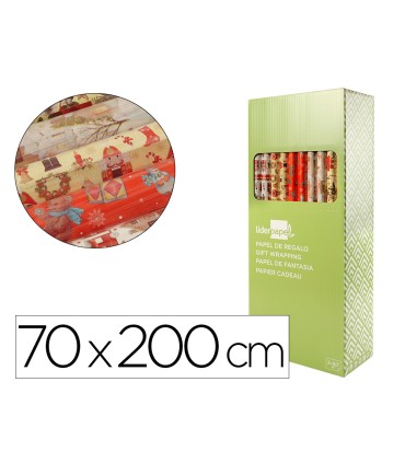 Papel de regalo liderpapel navidad rollo ancho 70 cm longitud 2 mt gramaje 60 gr disenos surtidos