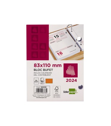 Bloc bufete liderpapel 2024 80x110 mm papel 60 gr texto en catalan