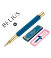 Boligrafo belius macaron bliss forma hexagonal color rosa/ azul y dorado tinta azul caja de diseño