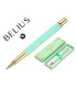 Boligrafo belius macaron bliss forma hexagonal color verde dorado tinta azul caja de diseno