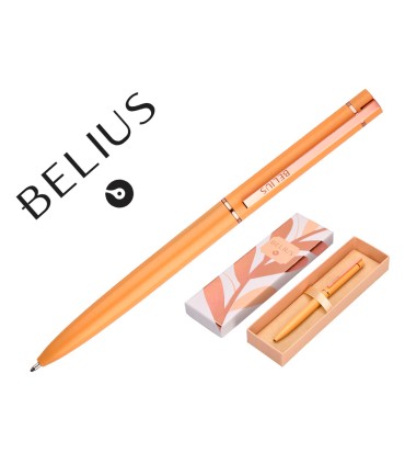 Boligrafo belius rose aluminio color naranja oro rosa tinta azul caja de diseno