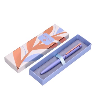 Boligrafo belius rose aluminio color lavanda oro rosa tinta azul caja de diseno