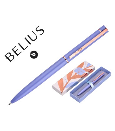 Boligrafo belius rose aluminio color lavanda oro rosa tinta azul caja de diseno