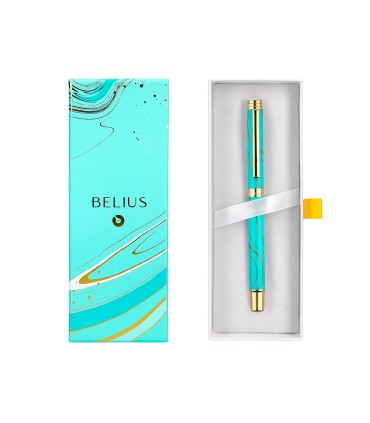 Roller belius aqua aluminio color turquesa y dorado tinta negra caja de diseno