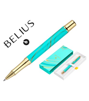 Roller belius aqua aluminio color turquesa y dorado tinta negra caja de diseno