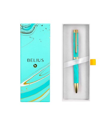 Boligrafo belius aqua aluminio color turquesa y dorado tinta azul caja de diseno