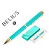 Boligrafo belius aqua aluminio color turquesa y dorado tinta azul caja de diseno