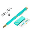 Boligrafo belius aqua aluminio color turquesa y dorado tinta azul caja de diseño