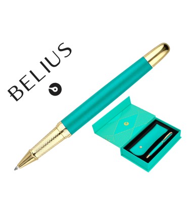 Boligrafo y estuche belius soiree color art deco turquesa y dorado tinta azul caja de diseno