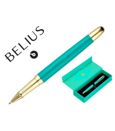 Boligrafo belius soiree aluminio color art deco turquesa y dorado tinta azul caja de diseno