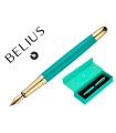 Pluma belius soiree aluminio color art deco turquesa y dorado tinta azul caja de diseño