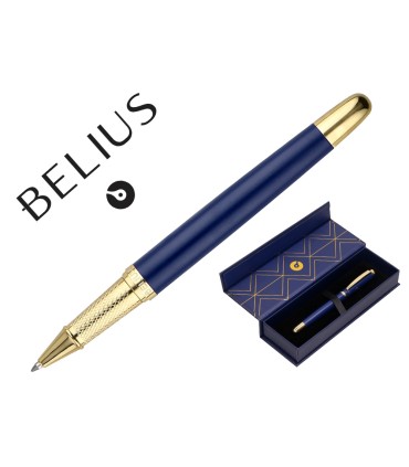 Boligrafo belius soiree aluminio color azul marino y dorado tinta azul caja de diseno