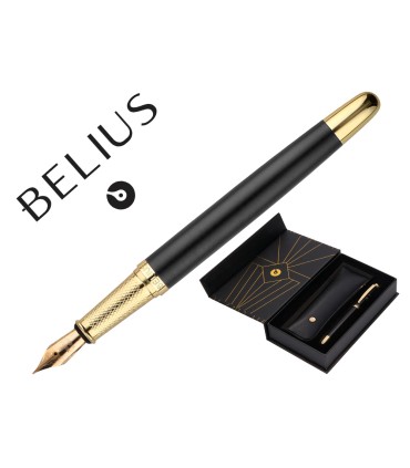 Pluma y estuche belius soiree color art deco negro y dorado tinta azul caja de diseno