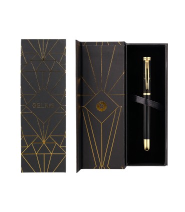 Boligrafo belius soiree aluminio color art deco negro y dorado tinta azul caja de diseno