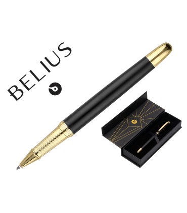 Boligrafo belius soiree aluminio color art deco negro y dorado tinta azul caja de diseno