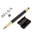 Boligrafo belius soiree aluminio color art deco negro y dorado tinta azul caja de diseño